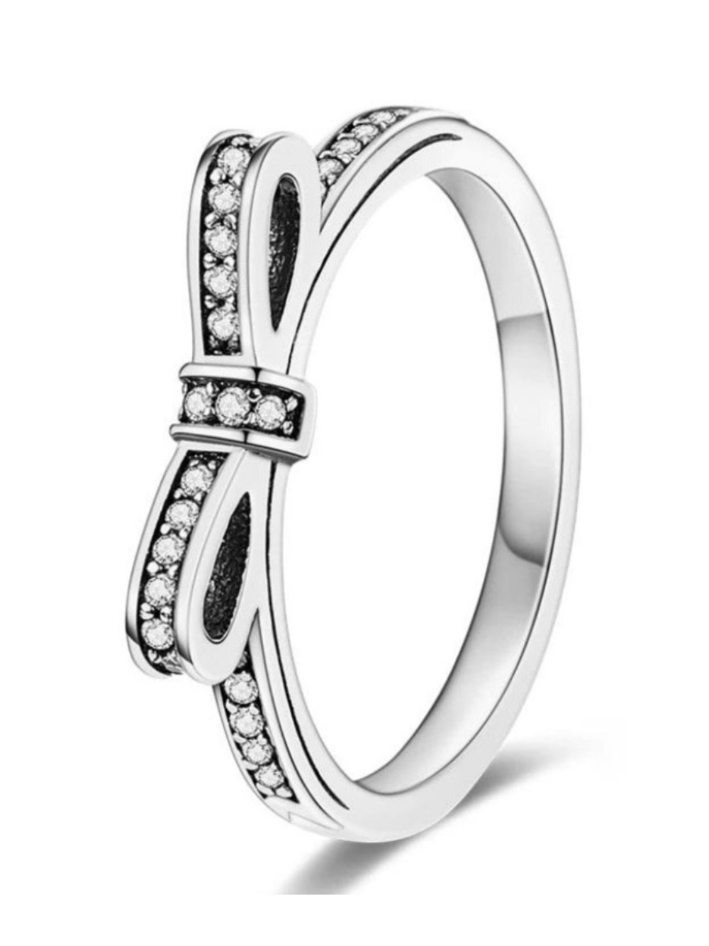 Pandora Silver Bow Ring with Clear Stones